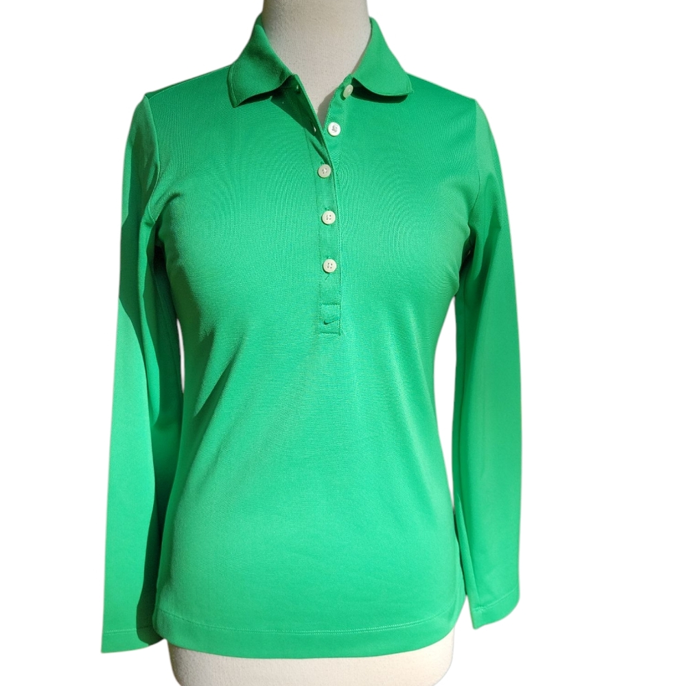 Nike Pro Golf Tour Performance Long Sleeve Dri-Fit Polo Green Size Small